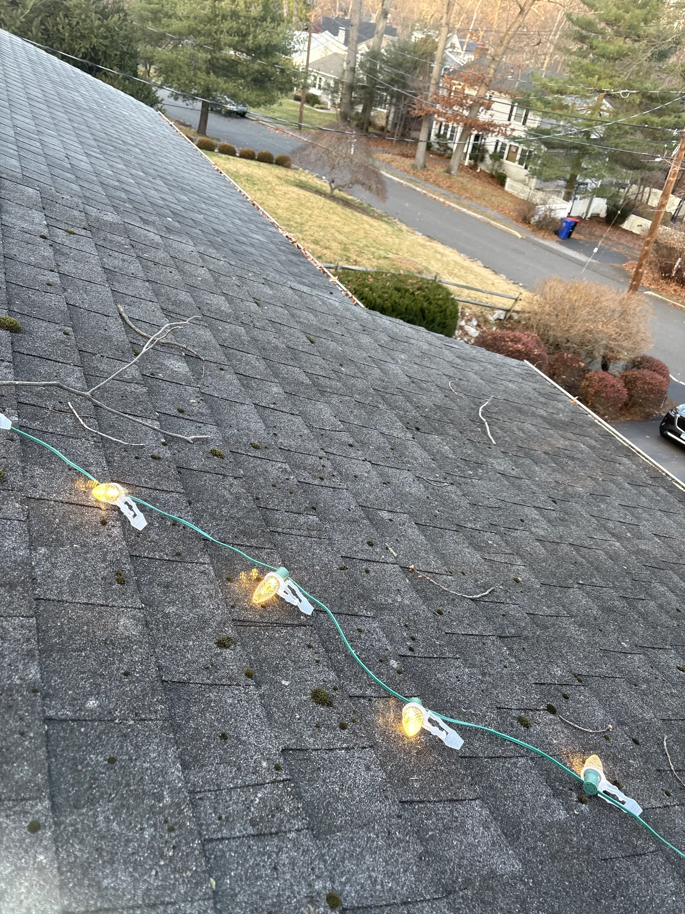 Light clips on the shingle edge, close up