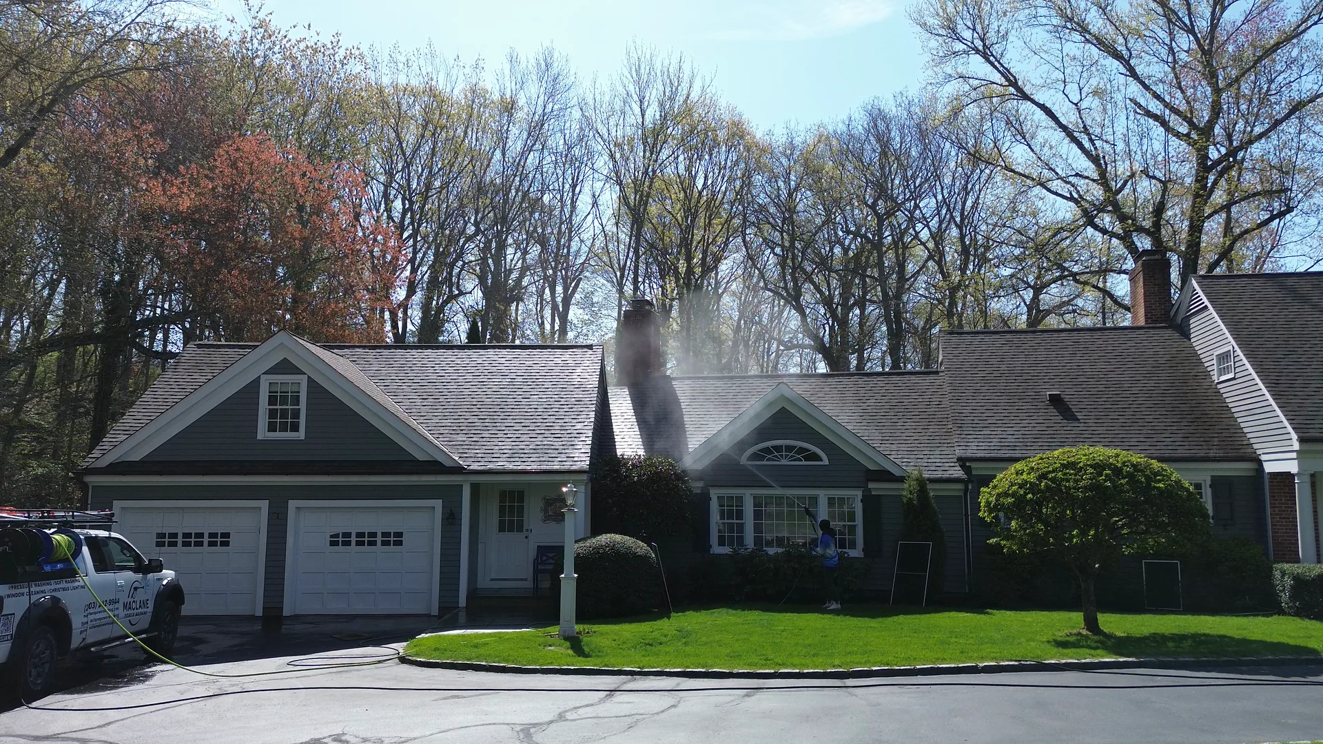 A Connecticut home during an exterior cleaning